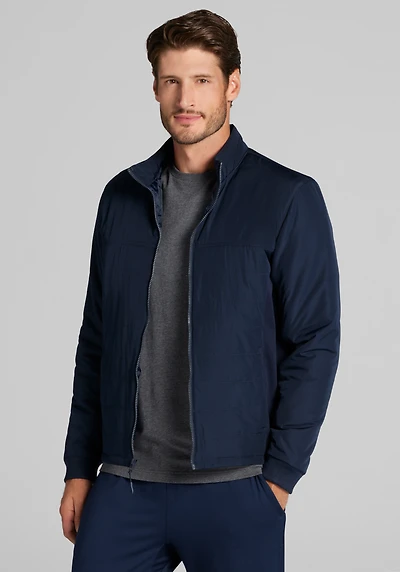 Men's Traveler® Collection Tailored Fit Mixed Media Soft Shell Jacket at Jos. A. Bank, Blue/Navy