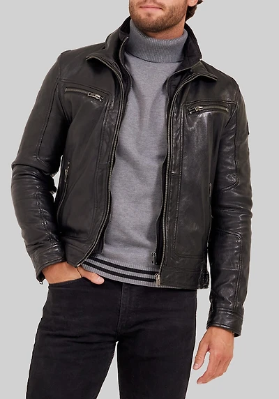 Men's Mauritius Traditional Fit Leather Jacket With Removable Quilted Liner at Jos. A. Bank, Black