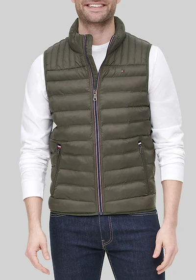 Men's Tommy Hilfiger Traditional Fit Quilted Vest at Jos. A. Bank, Green/Olive