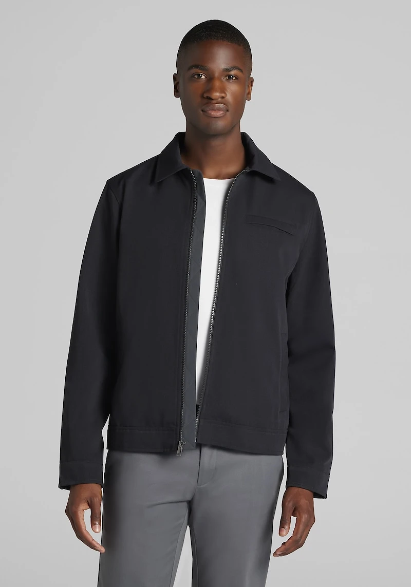 Men's Jos. A. Bank Tailored Fit Canvas Zip Bomber Jacket at Jos. A. Bank, Black