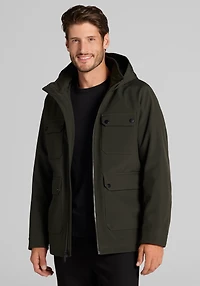 Men's Traveler® Collection Tailored Fit Soft Shell Hooded Jacket at Jos. A. Bank, Green/Olive