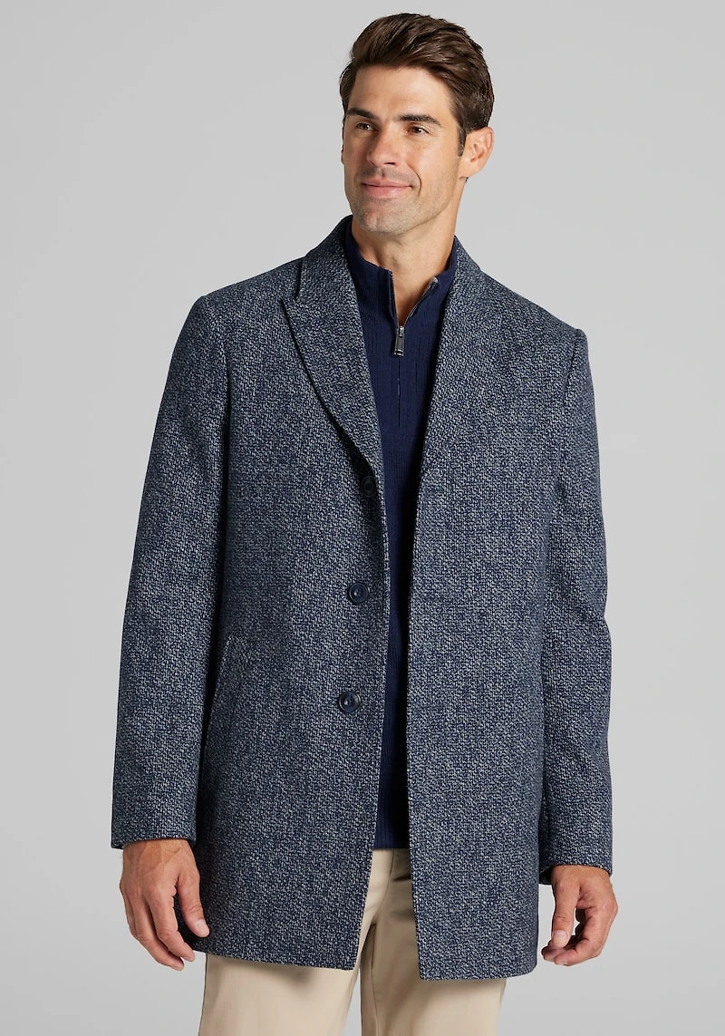 Men's Jos. A. Bank Tailored Fit Short Melange Overcoat at Jos. A. Bank, Blue/Navy/Sky
