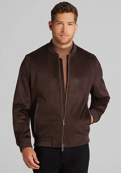Men's Jos. A. Bank Tailored Fit Faux Suede Bomber Jacket at Jos. A. Bank, Brown/Mole