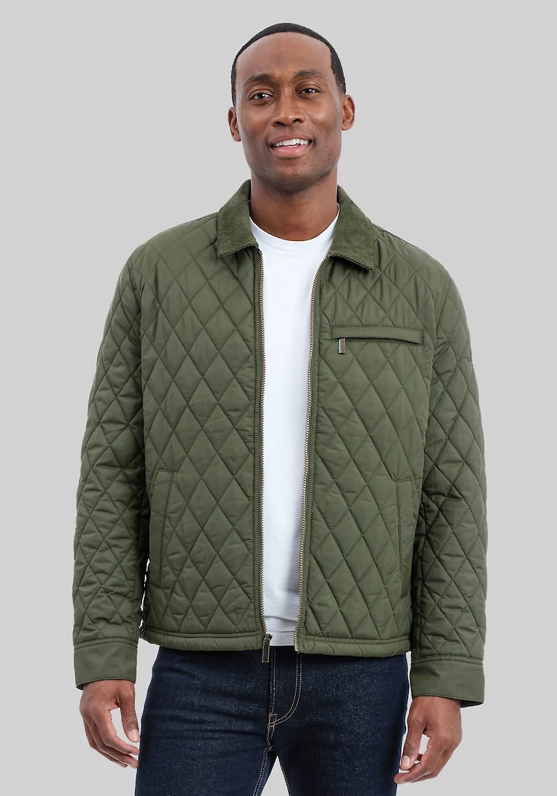 Men's London Fog Tailored Fit Diamond Quilted Barn Jacket at Jos. A. Bank, Green/Olive