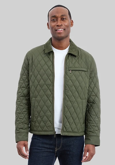 Men's London Fog Tailored Fit Diamond Quilted Barn Jacket at Jos. A. Bank, Green/Olive