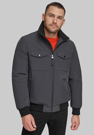 Men's Calvin Klein Tailored Fit FlexTech Bomber Jacket at Jos. A. Bank, Charcoal/Grey