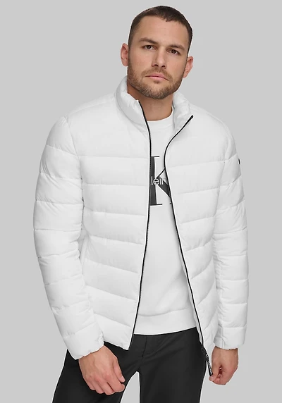 Men's Calvin Klein Tailored Fit Stretch Puffer Jacket at Jos. A. Bank, Cream/White