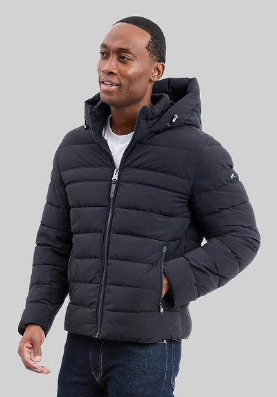 Men's Michael Kors Tailored Fit Dressy Stretch Hooded Packable Jacket at Jos. A. Bank, Black