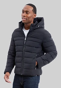 Men's Michael Kors Tailored Fit Dressy Stretch Hooded Packable Jacket at Jos. A. Bank, Black