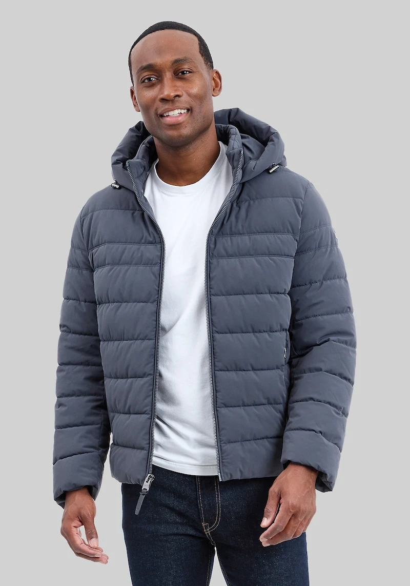 Men's Michael Kors Tailored Fit Dressy Stretch Hooded Packable Jacket at Jos. A. Bank, Charcoal/Grey
