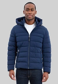 Men's Michael Kors Tailored Fit Dressy Stretch Hooded Packable Jacket at Jos. A. Bank, Blue/Dark Navy