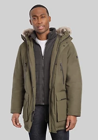 Men's Michael Kors Tailored Fit Hooded Bib Snorkel Faux Fur Parka at Jos. A. Bank, Green/Olive