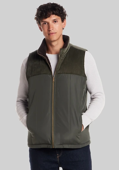 Men's Weatherproof Vintage Traditional Fit Faux Sherpa-Lined Puffer Vest at Jos. A. Bank, Green/Olive