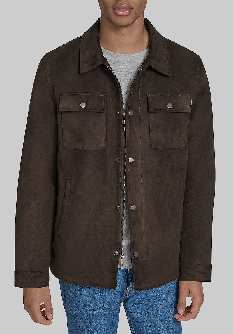 Men's Dockers Traditional Fit Faux Microsuede Shacket at Jos. A. Bank, Dark Brown