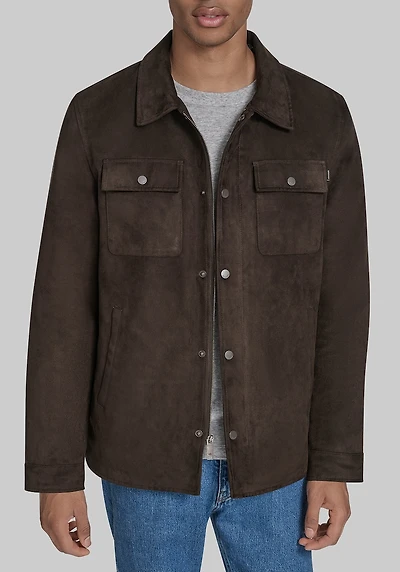 Men's Dockers Traditional Fit Faux Microsuede Shacket at Jos. A. Bank, Dark Brown