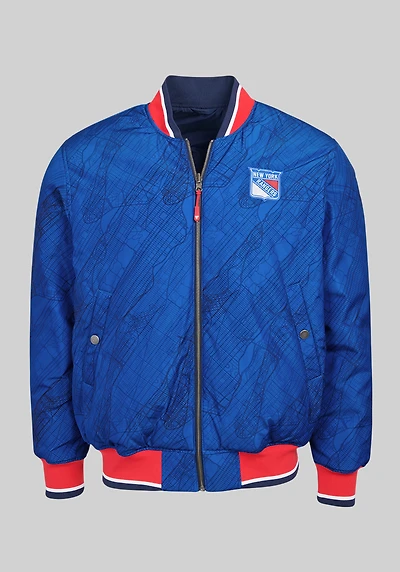 Men's NHL® New York Rangers Tailored Fit Reversible Bomber at Jos. A. Bank, Blue/Navy