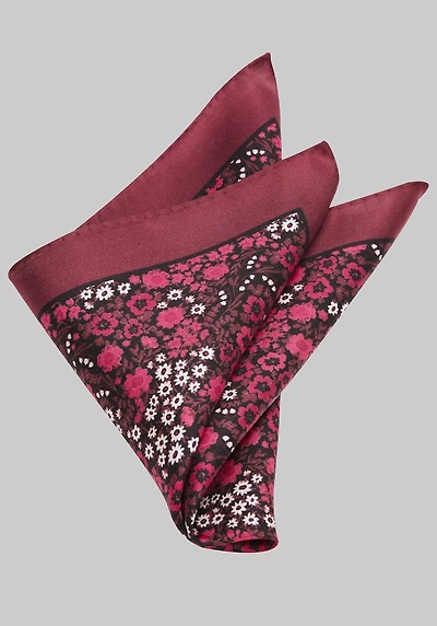 Men's Jos. A. Bank Floral Silk Pocket Square at Jos. A. Bank, Burgundy,