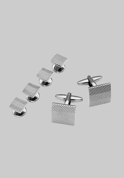 Men's Jos. A. Bank Textured Square Cufflinks & Stud Set at Jos. A. Bank, Gunmetal Grey/Metals,