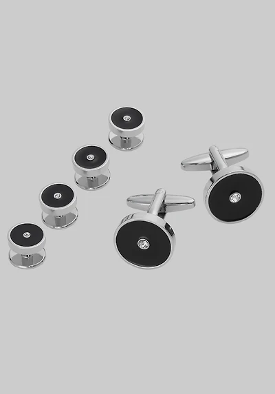Men's Jos. A. Bank Crystal Cufflink & Stud Set at Jos. A. Bank, Silver/Black,