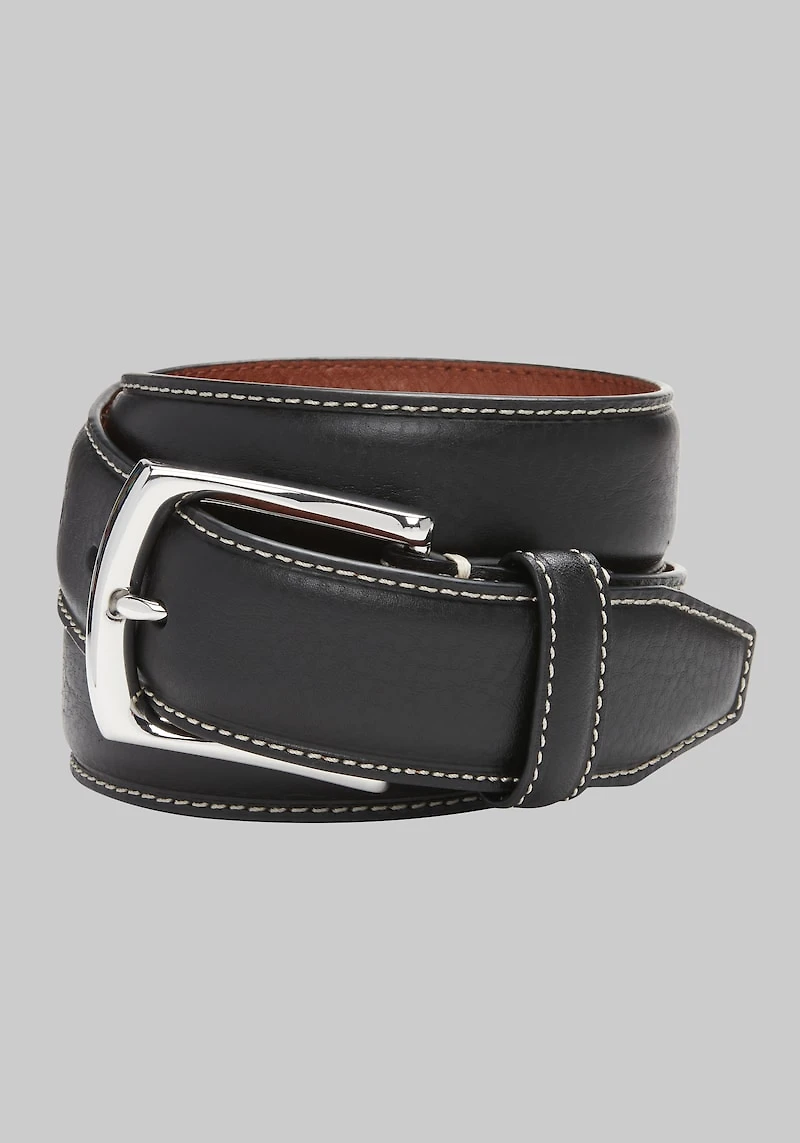 Men's Johnston & Murphy Topstitched Leather Belt at Jos. A. Bank, Black