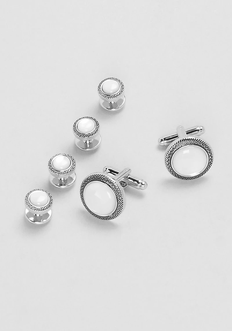 Men's Jos. A. Bank Round Mother-of-Pearl Antique Braided Cufflinks & Stud Set at Jos. A. Bank, Cream/White,