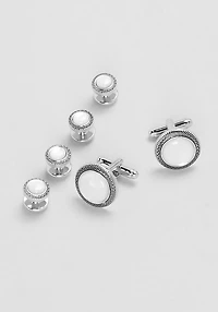 Men's Jos. A. Bank Round Mother-of-Pearl Antique Braided Cufflinks & Stud Set at Jos. A. Bank, Cream/White, 