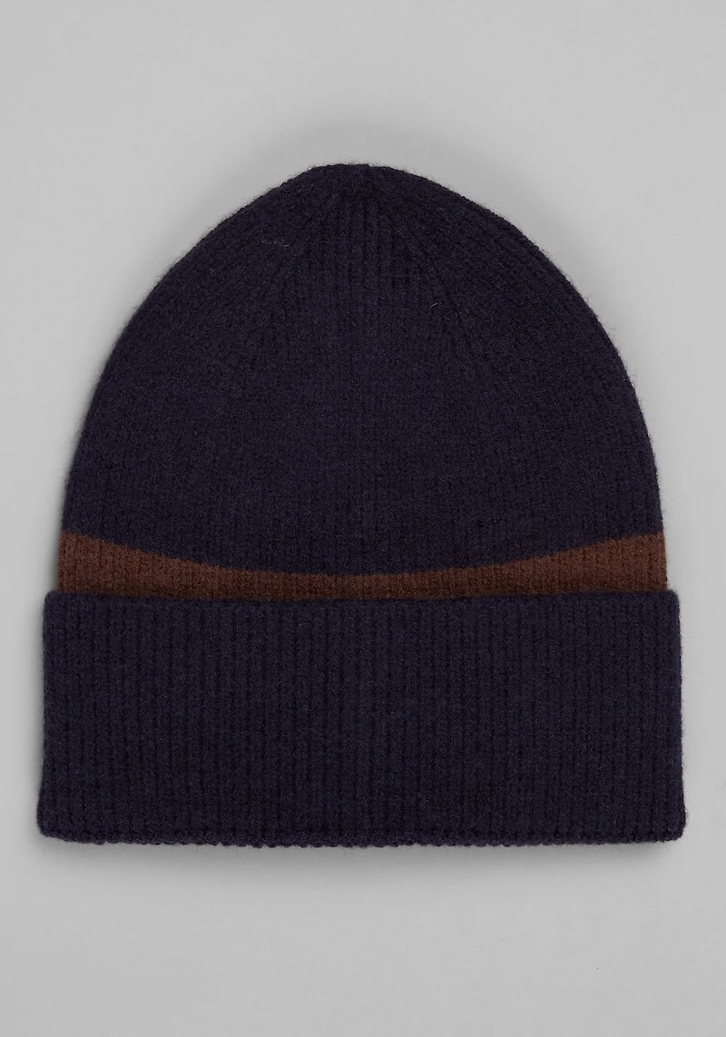 Men's Jos. A. Bank Engineered Stripe Beanie at Jos. A. Bank, Navy/Dk Brown,