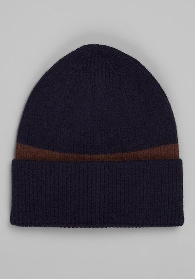 Men's Jos. A. Bank Engineered Stripe Beanie at Jos. A. Bank, Navy/Dk Brown,