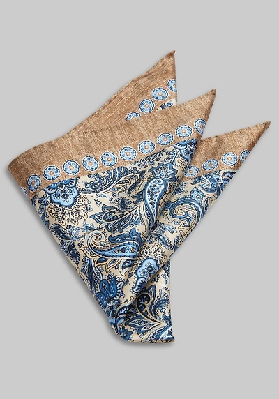Men's Jos. A. Bank Paisley Pocket Square at Jos. A. Bank, Taupe/Blue,