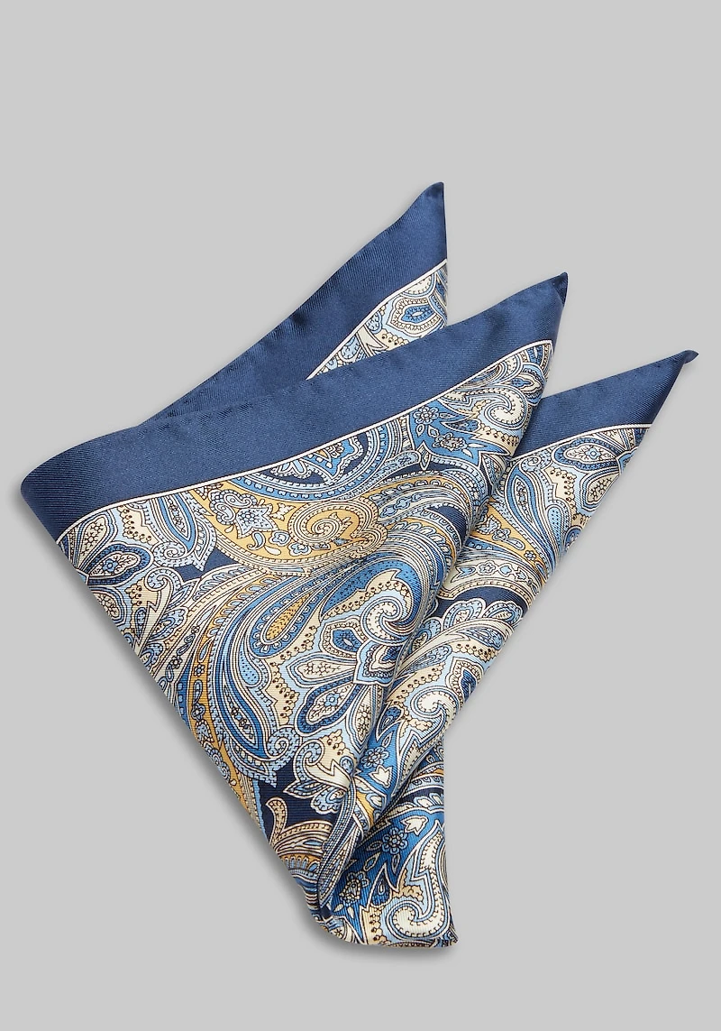 Men's Jos. A. Bank Paisley Pocket Square at Jos. A. Bank, Blue/Gold/Navy,
