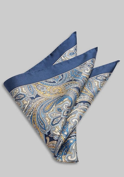 Men's Jos. A. Bank Paisley Pocket Square at Jos. A. Bank, Blue/Gold/Navy,