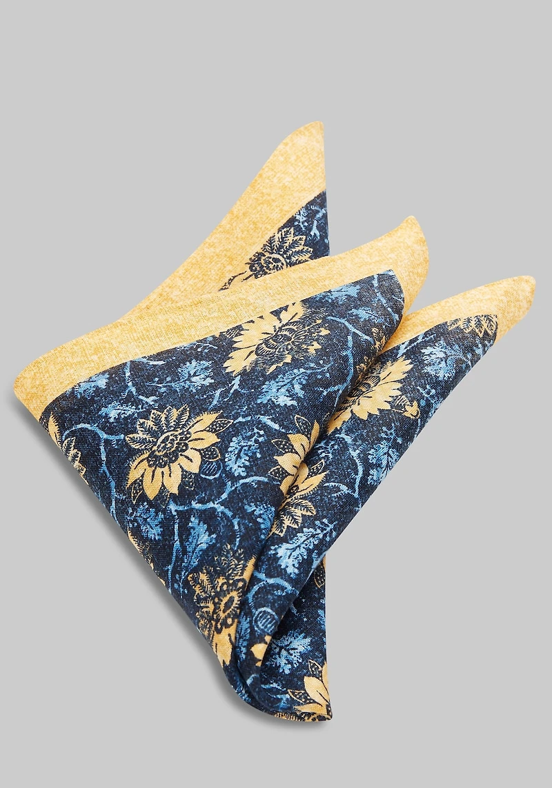 Men's Jos. A. Bank Floral Linen Pocket Square at Jos. A. Bank, Gold/Blue,