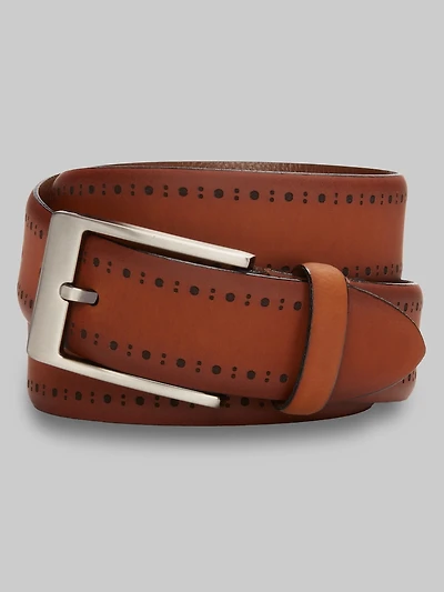 Men's Jos. A. Bank Perforated Edge Laser Cut Leather Belt at Jos. A. Bank, Light Tan