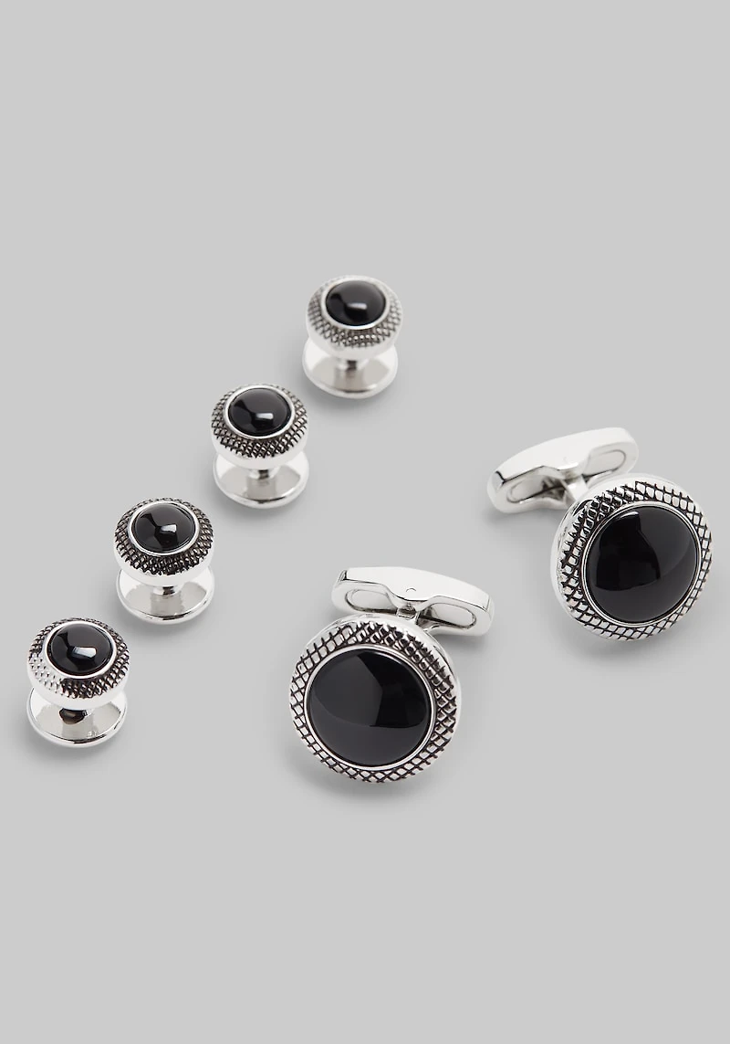 Men's Jos. A. Bank Round Black Onyx Cufflink & Stud Set at Jos. A. Bank, Black/Silver,