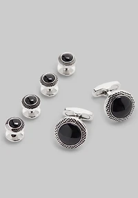 Men's Jos. A. Bank Round Black Onyx Cufflink & Stud Set at Jos. A. Bank, Black/Silver,