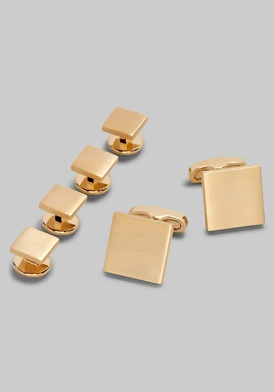 Men's Jos. A. Bank Square Brushed Gold-Tone Cufflink & Stud Set at Jos. A. Bank, Gold/Metals,