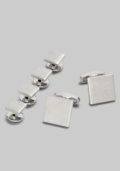 Men's Jos. A. Bank Square Brushed Silver-Tone Cufflink & Stud Set at Jos. A. Bank, Metals/Silver,