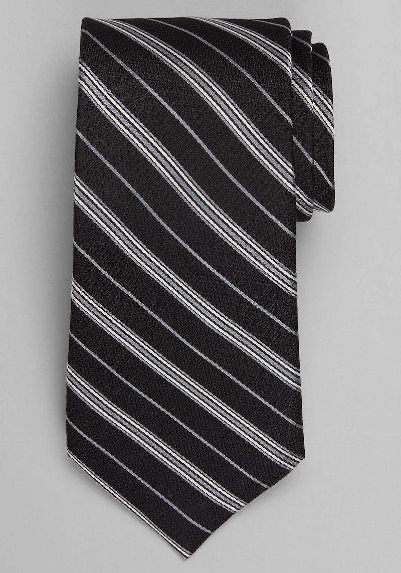 Men's Traveler® Collection Mini Textured Triple Stripe Tie at Jos. A. Bank, Black/Grey, 