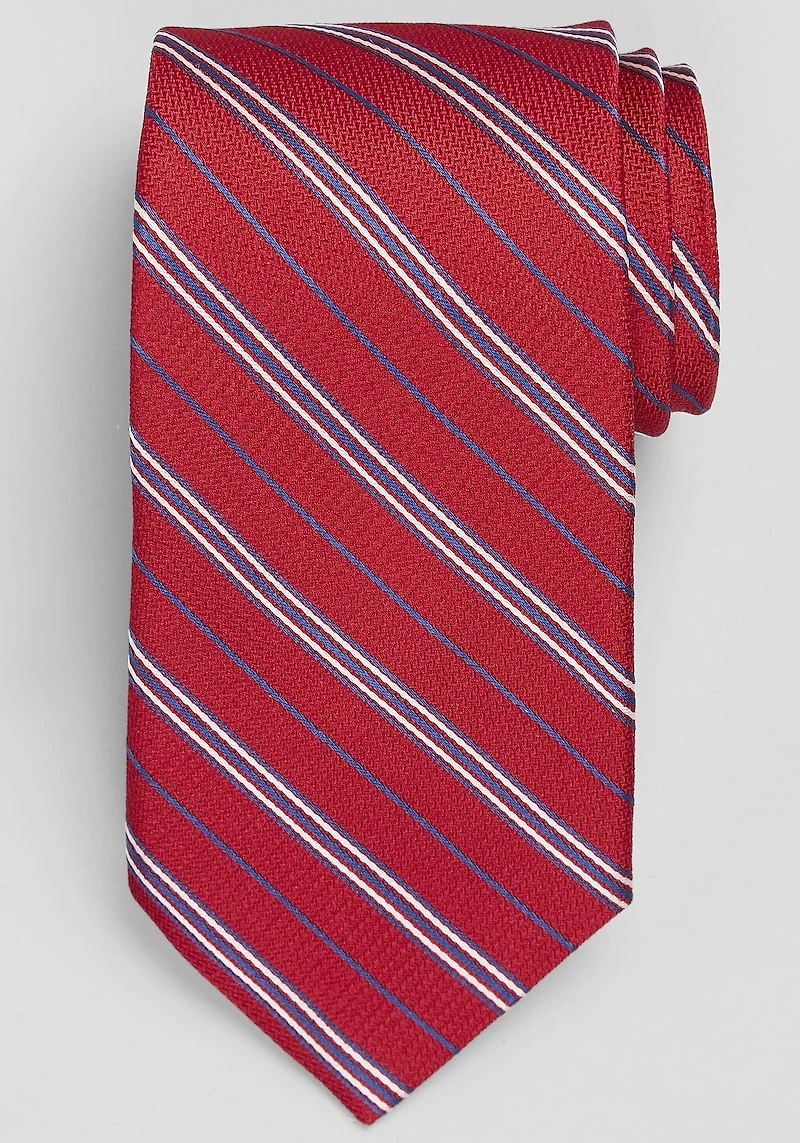 Men's Traveler® Collection Mini Textured Triple Stripe Tie at Jos. A. Bank, Red,