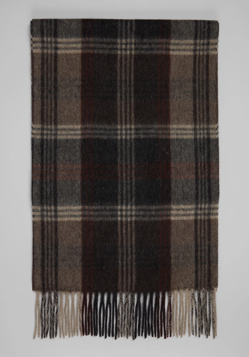 Men's Jos. A. Bank Triple Stripe Plaid Cashmere Scarf at Jos. A. Bank, Brown,
