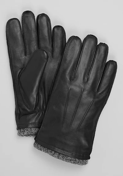 Men's Jos. A. Bank Cashmere Cuff Leather Gloves at Jos. A. Bank, Black