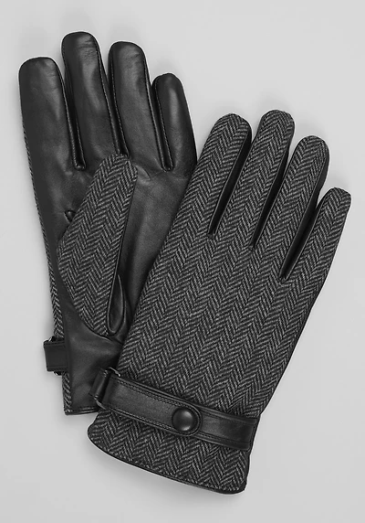 Men's Jos. A. Bank Herringbone & Leather Gloves at Jos. A. Bank, Black