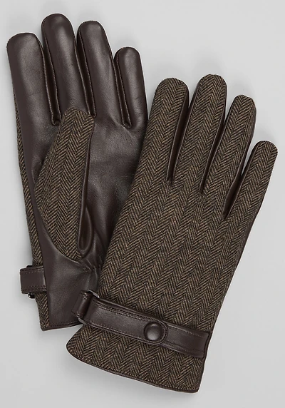 Men's Jos. A. Bank Herringbone & Leather Gloves at Jos. A. Bank, Brown