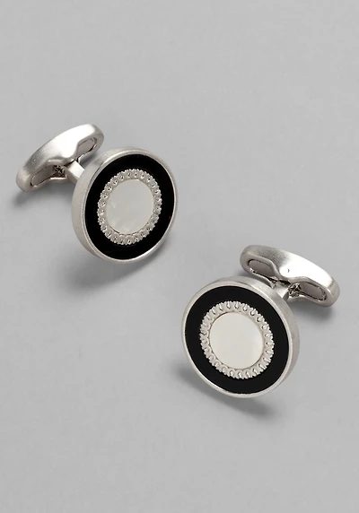 Men's Jos. A. Bank Round Ornate Mother-of-Pearl & Onyx Cufflinks at Jos. A. Bank, Black/Metals/White,