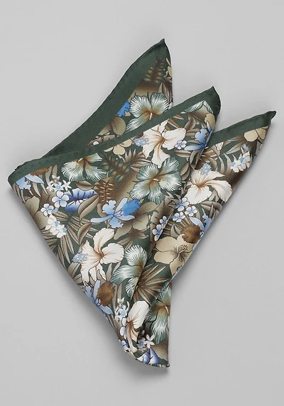 Men's Jos. A. Bank Botanical Floral Pocket Square at Jos. A. Bank, Dark Green,