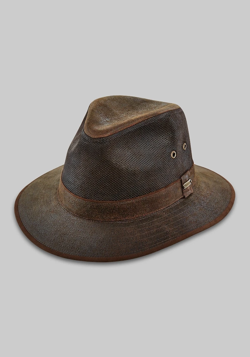 Men's Scala Weathered Leather Safari Hat at Jos. A. Bank, Brown