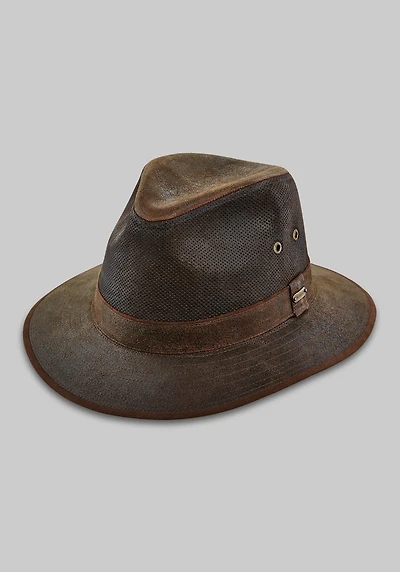 Men's Scala Weathered Leather Safari Hat at Jos. A. Bank, Brown