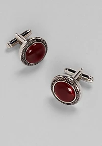Men's Jos. A. Bank Round Stone Antique Silver Braided Border Cufflinks at Jos. A. Bank, Burgundy, 