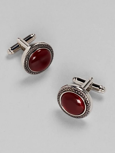 Men's Jos. A. Bank Round Stone Antique Silver Braided Border Cufflinks at Jos. A. Bank, Burgundy,