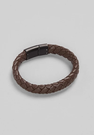 Men's Jos. A. Bank Adjustable Braided Leather Bracelet with Magnetic Closure at Jos. A. Bank, Brown, 